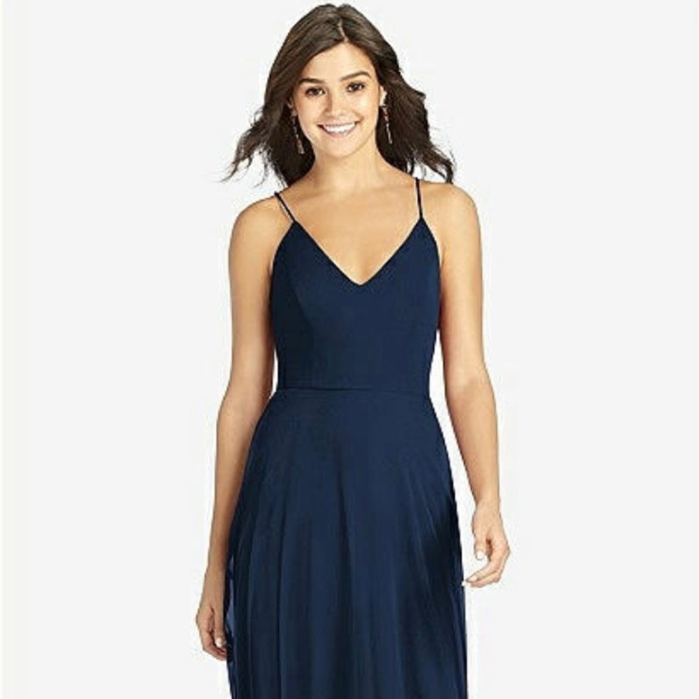 Dessy Collection Criss Cross Back A-line Maxi Dress Navy Blue size 12